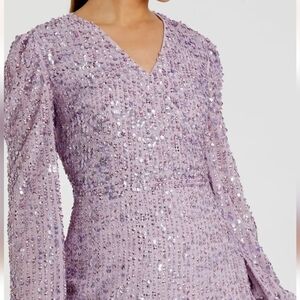 Mac Duggal Lavender Long Sleeve Sequin Dress Midi
